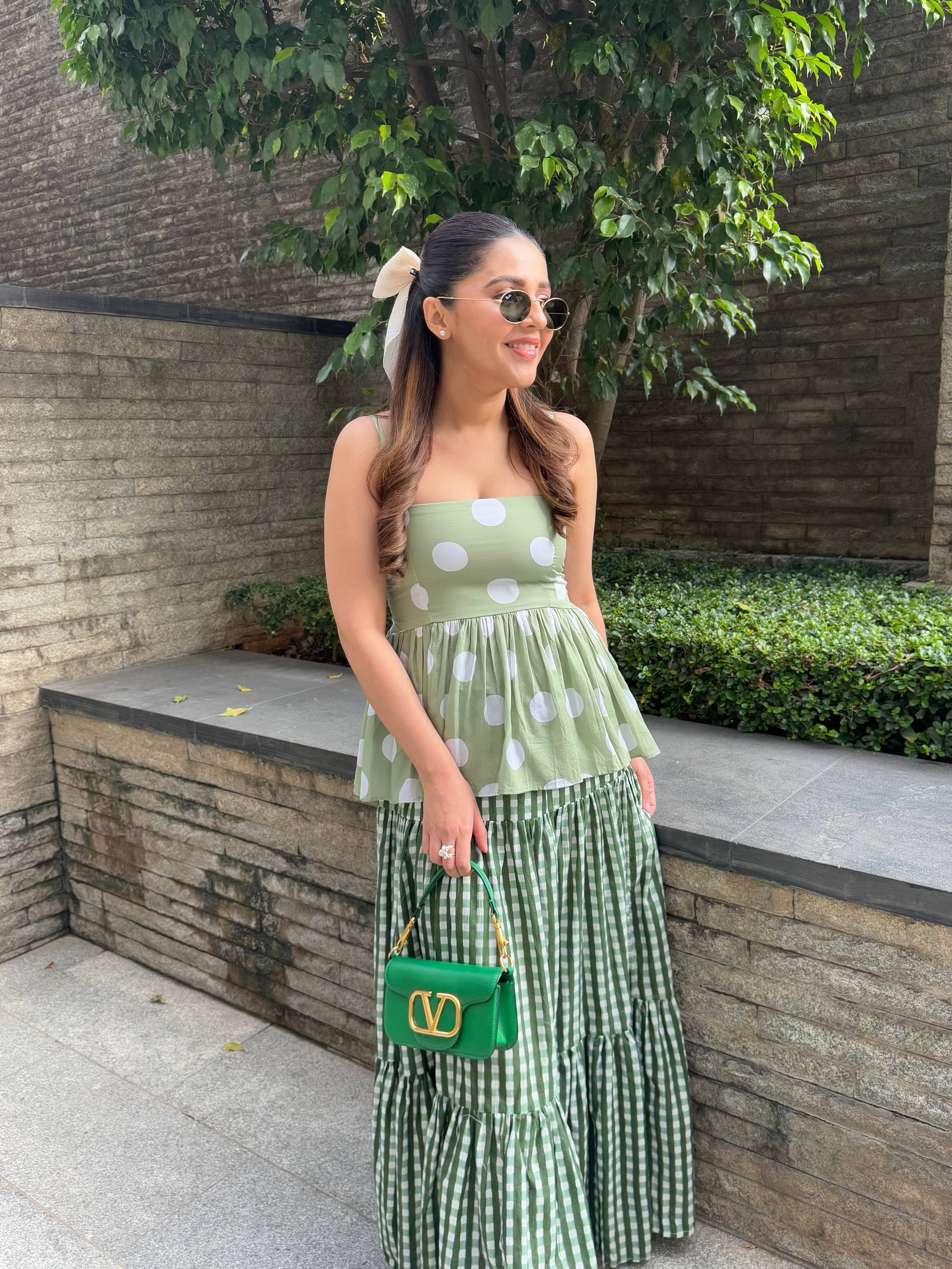 GREEN POLKA DOT SKIRT SET