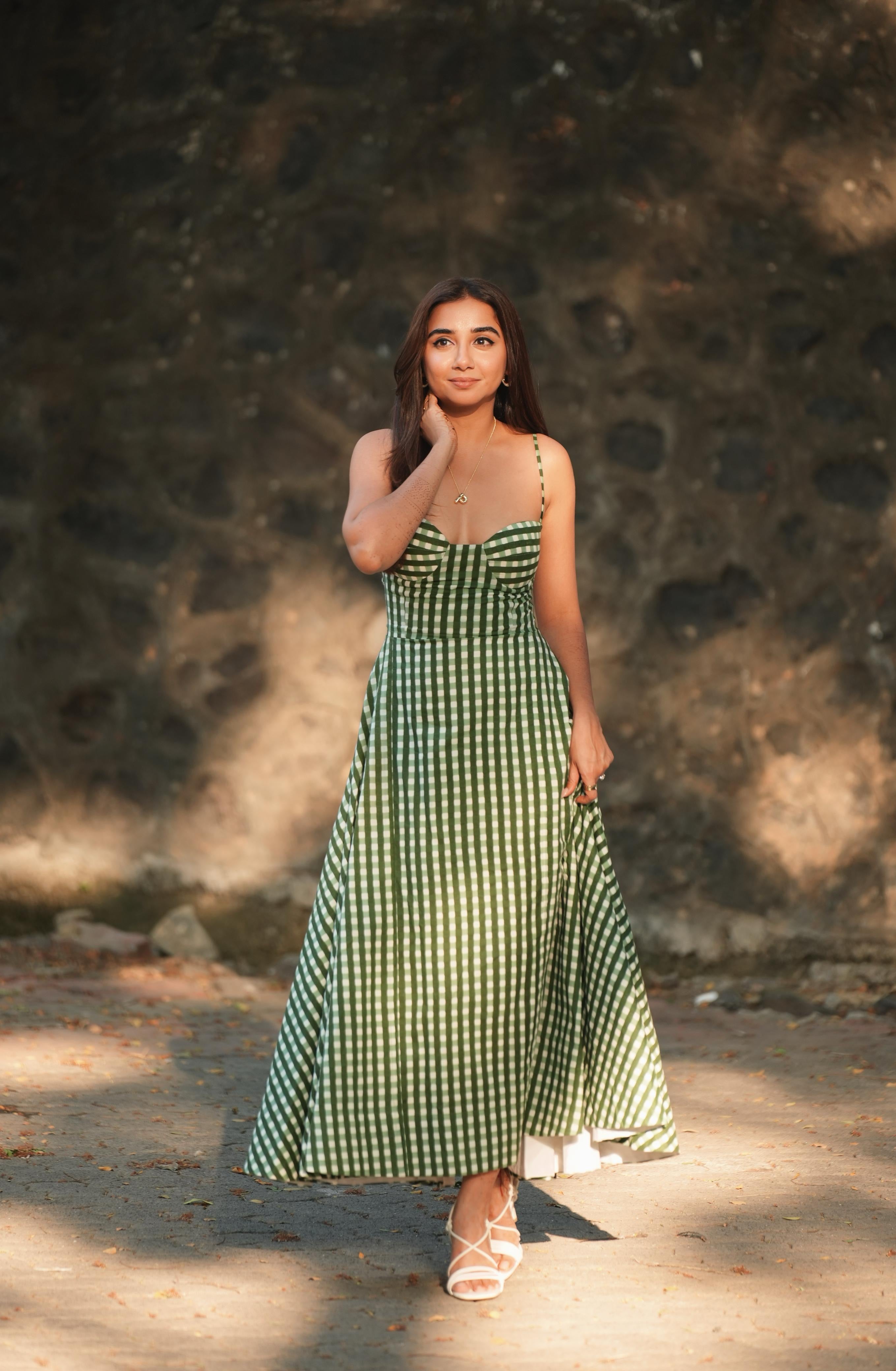 GREEN CHECKERED DRESS